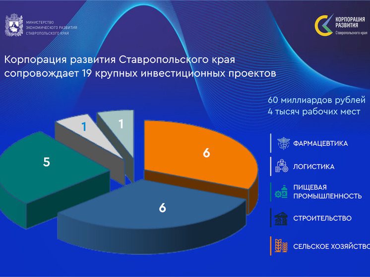19 крупных инвестпроектов на 60 млрд рублей создадут на Ставрополье 4 тысячи вакансий