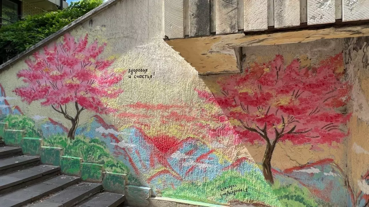 Художница закрашивает пейзажами надписи вандалов в Пятигорске0