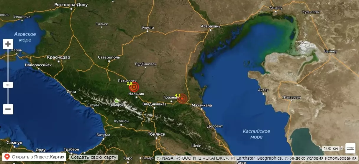Землетрясения произошли в Чечни и Кабардино-Балкарии
