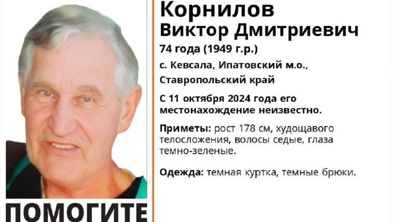 74-летний пенсионер пропал в Ипатовском округе