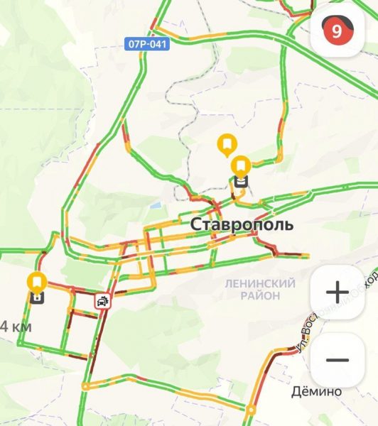 Девятибалльные пробки зафиксировали на дорогах Ставрополя утром 5 ноября