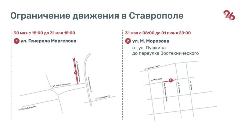 Движение на двух улицах Ставрополя временно ограничат в конце недели