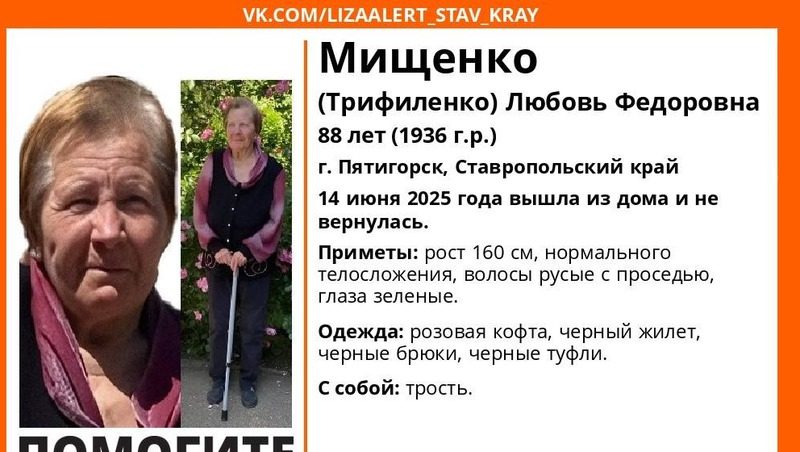 Русоволосую пенсионерку в розовой кофте ищут в Пятигорске