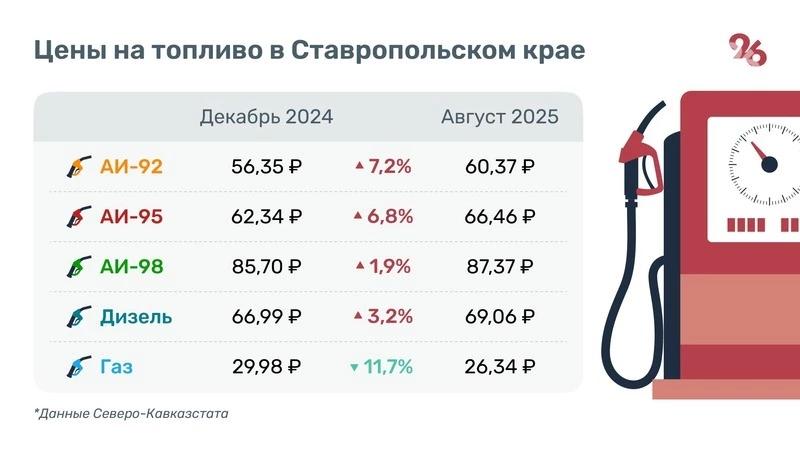 Бензин подорожал на 6,8% в Ставропольском крае с начала года — Росстат