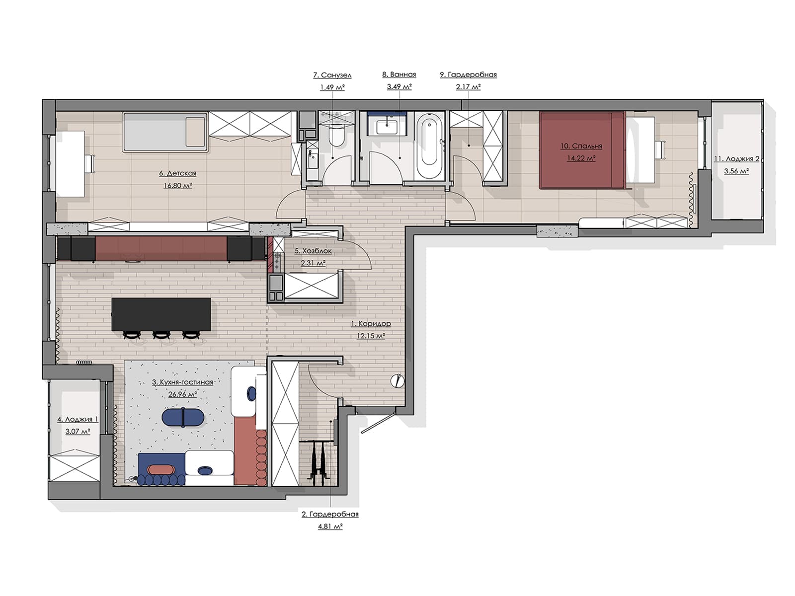 Color-blocking и игра геометрических фигур в ярком интерьере — проект Михаила Курносова
