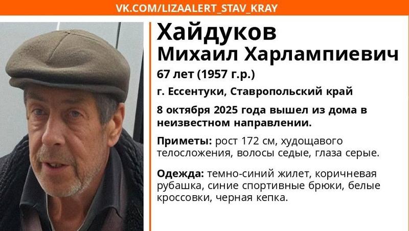 Пропавшего пенсионера в тёмно-синем жилете и белых кроссовках ищут на Ставрополье