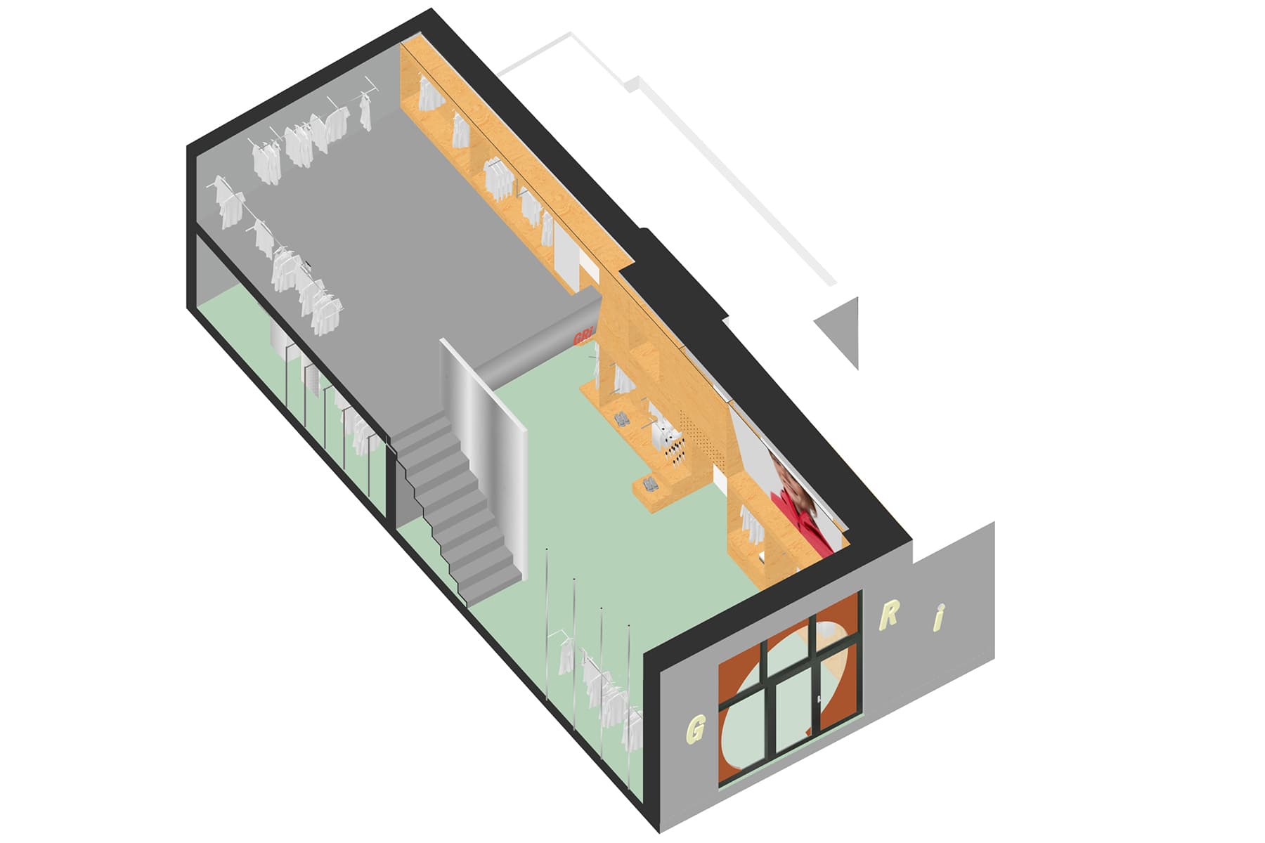 Хвойная фанера, металл и зеркала в интерьере магазина для бегунов — проект бюро .dpt