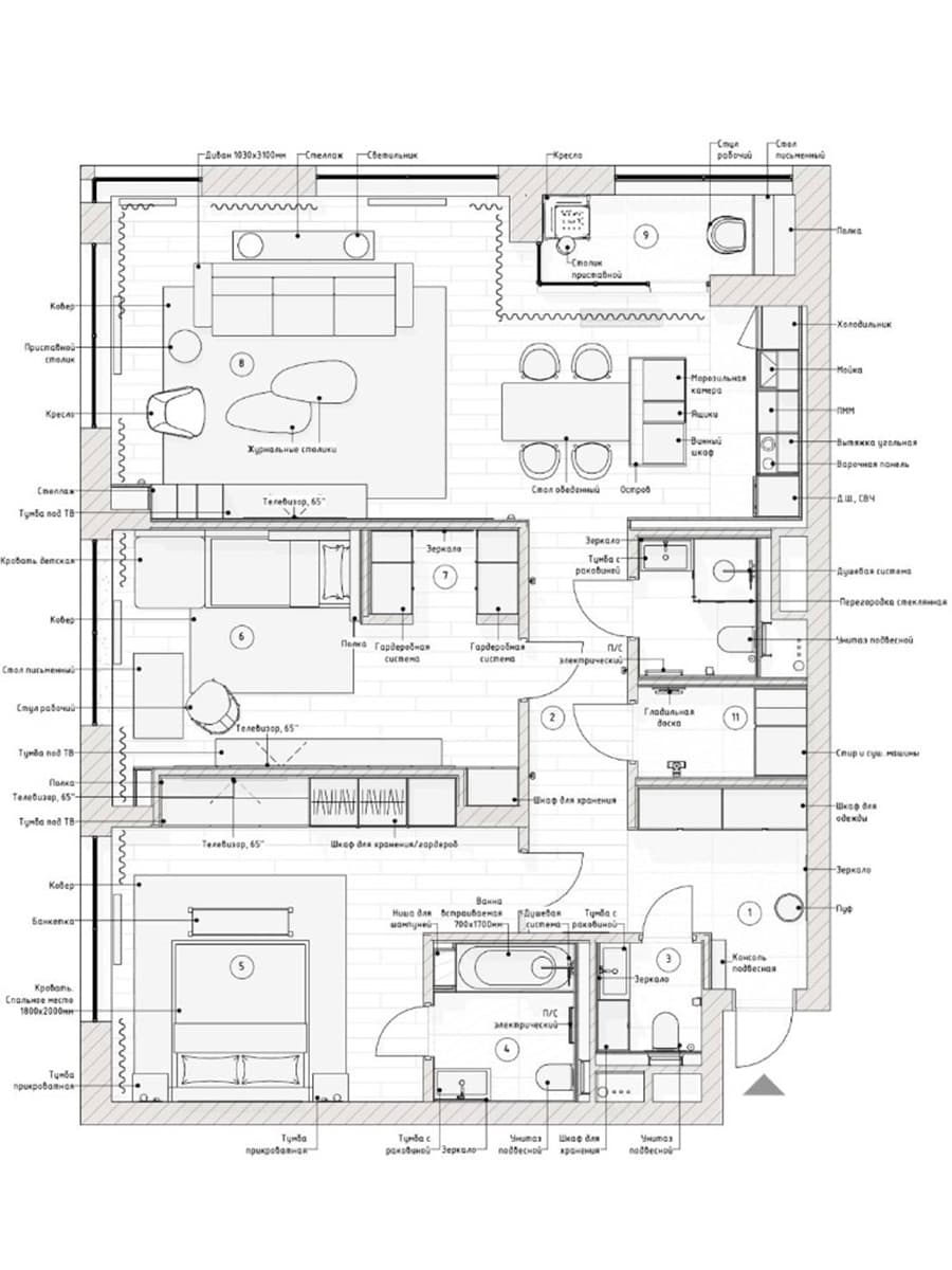 Строгая синяя кухня в интерьере квартиры для сдачи в аренду — проект бюро A.C.H. INTERIORS