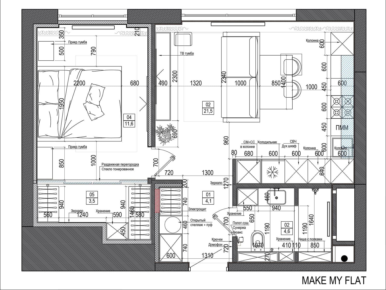 Светлый интерьер небольшой квартиры с теплыми деревянными панелями — проект студии Make My Flat Interiors