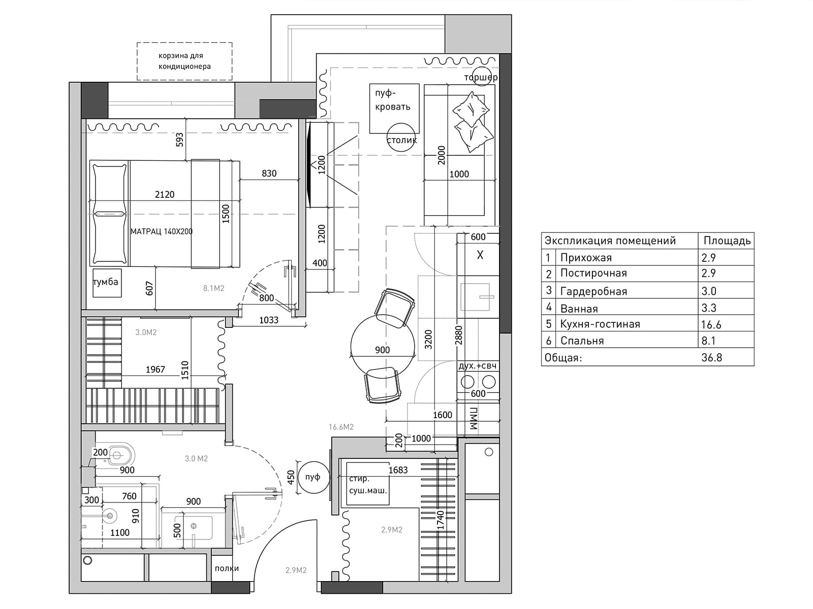 Арочные проемы и текстильные перегородки в интерьере небольшой квартиры — проект Лины Князевой