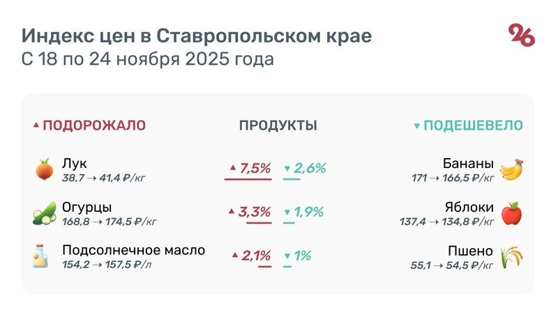 Лук, огурцы и масло подорожали на Ставрополье за неделю
