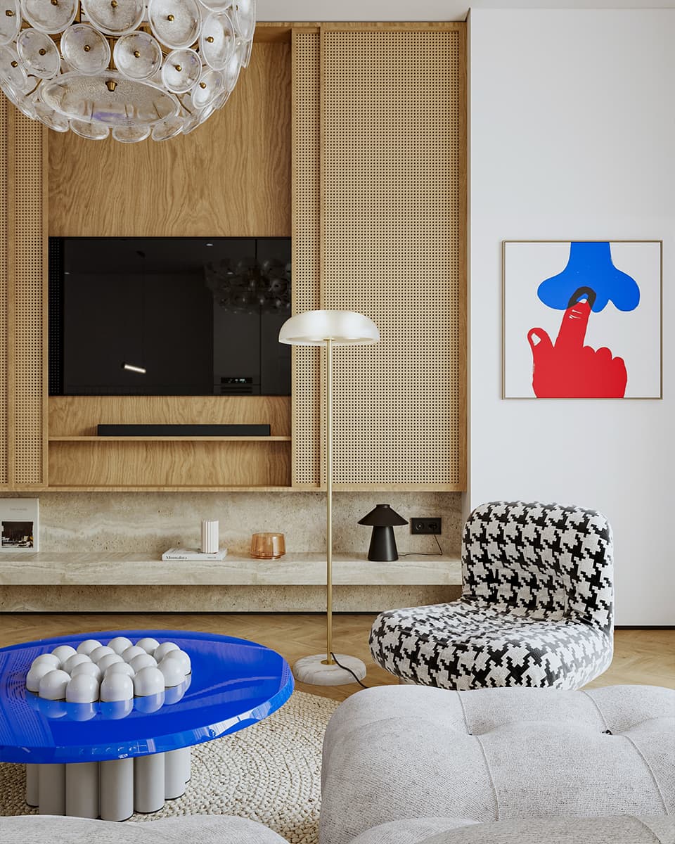 Яркие предметы искусства и черно-белые контрасты в интерьере московской квартиры — проект Zil Architects