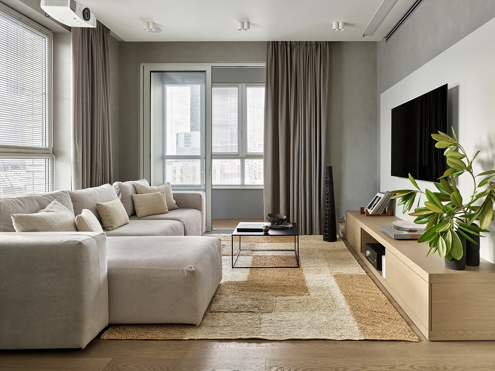 Эффектное изголовье из слэба в интерьере квартиры с необычной планировкой — проект MN Design