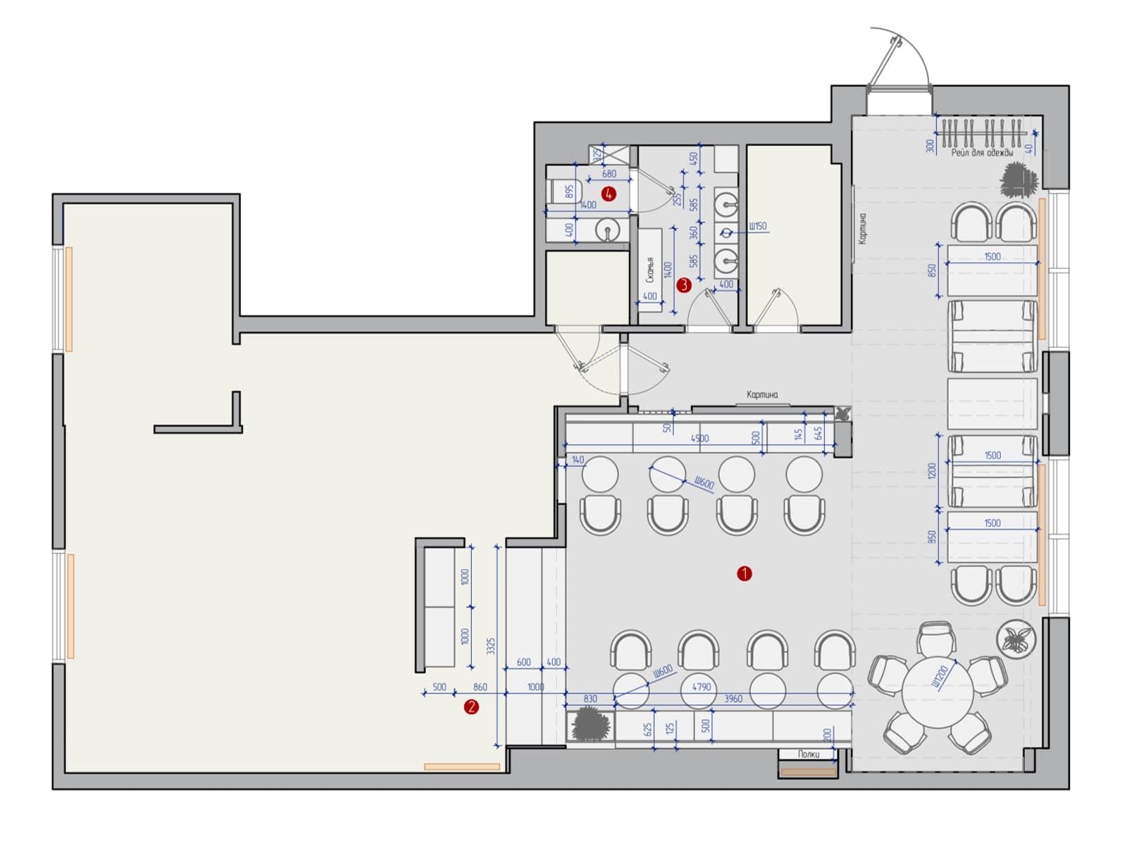 Необычные светильники и черная плитка в интерьере ресторана азиатской кухни в Казани — проект Луизы Альковой