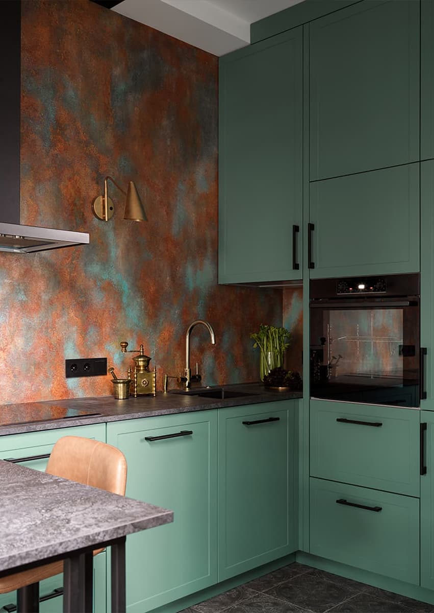 Интерьеры с кухнями из необычных материалов