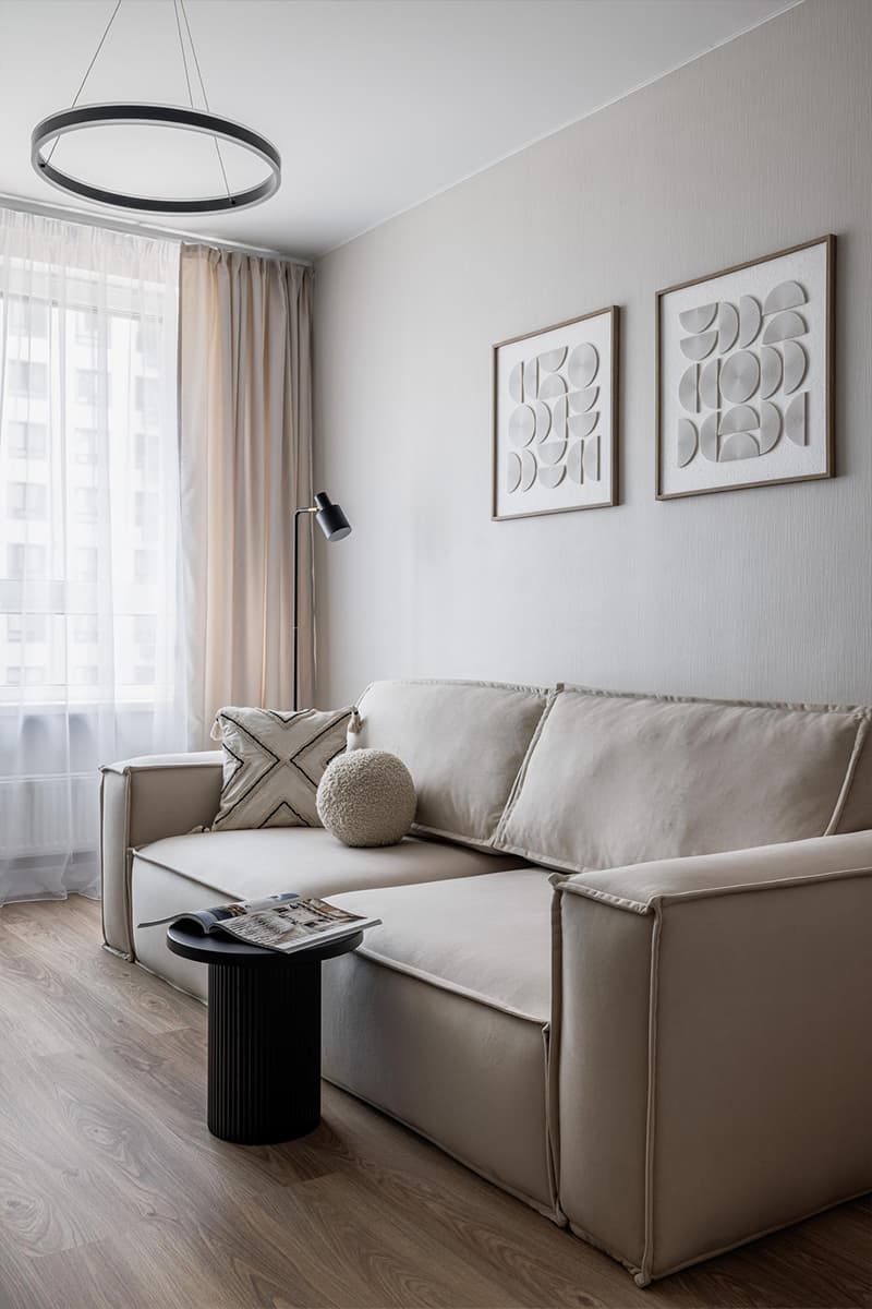 Сдержанный интерьер квартиры для молодой пары — проект Елизаветы Краснопёровой