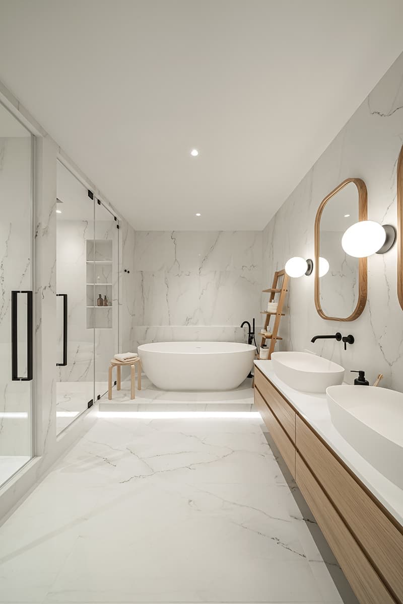 Интерьеры санузлов с отдельно стоящей ванной