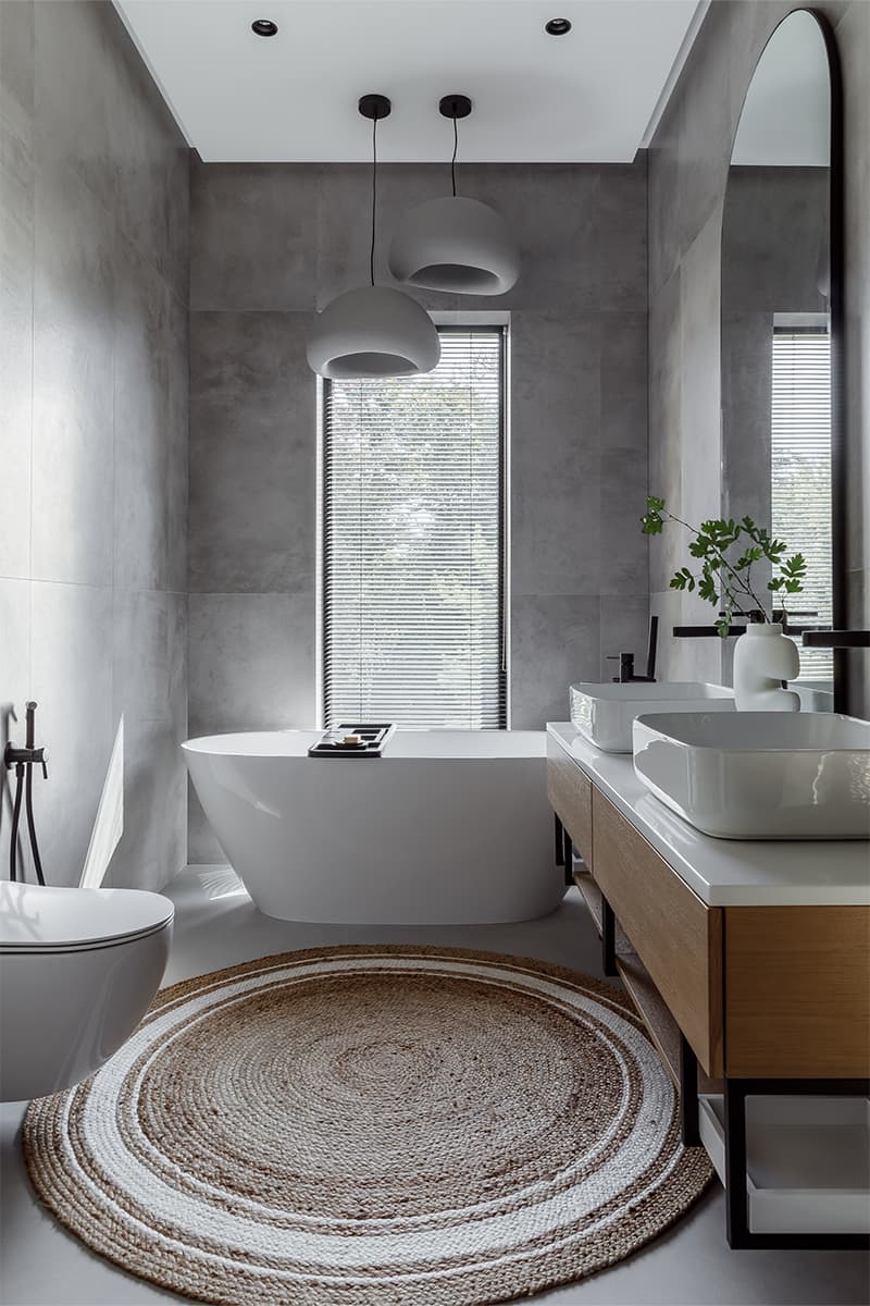 Интерьеры санузлов с отдельно стоящей ванной