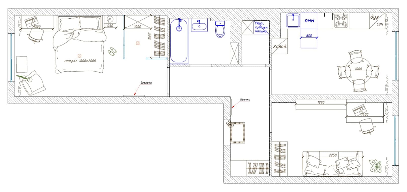 Сдержанный интерьер квартиры для молодой пары — проект Елизаветы Краснопёровой