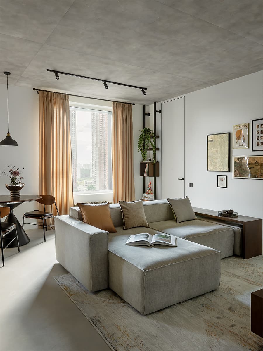 Кирпичная кладка и бетон в интерьере квартиры для молодой пары — проект Анастасии Петуховой