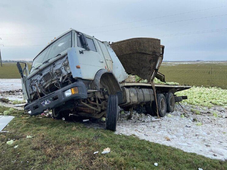 На Ставрополье КамАЗ вылетел с дороги, пострадал водитель