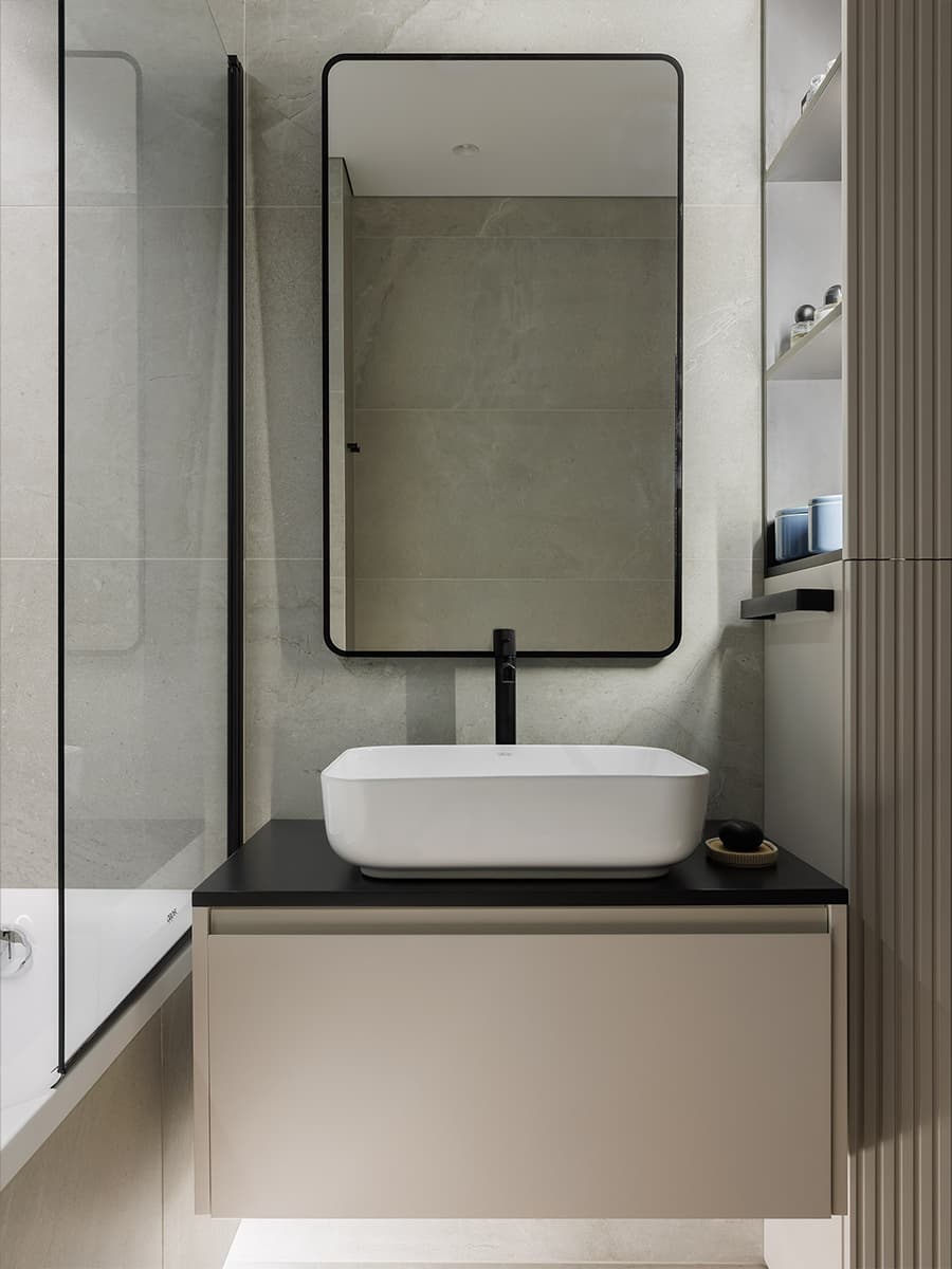 Поворотный телевизор, скрытое хранение и отсылки к джапанди в интерьере для психолога — проект Анны Тюленевой