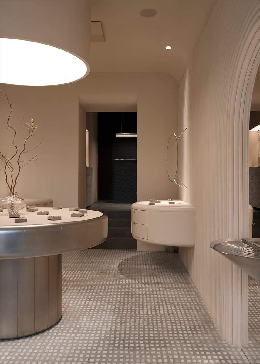 Интерьер камерного шоурума бренда украшений — проект студии Muno.Design